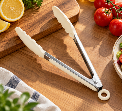 🍝 Kitchen Essential | Silicone-Tipped Tongs | Everyday Cooking | Home Chef Gift | Elegant Cream Finish