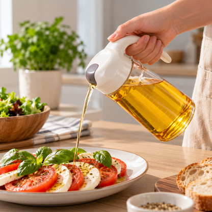 🫒 Kitchen Essential | Glass Oil Dispenser | Elegant White Design