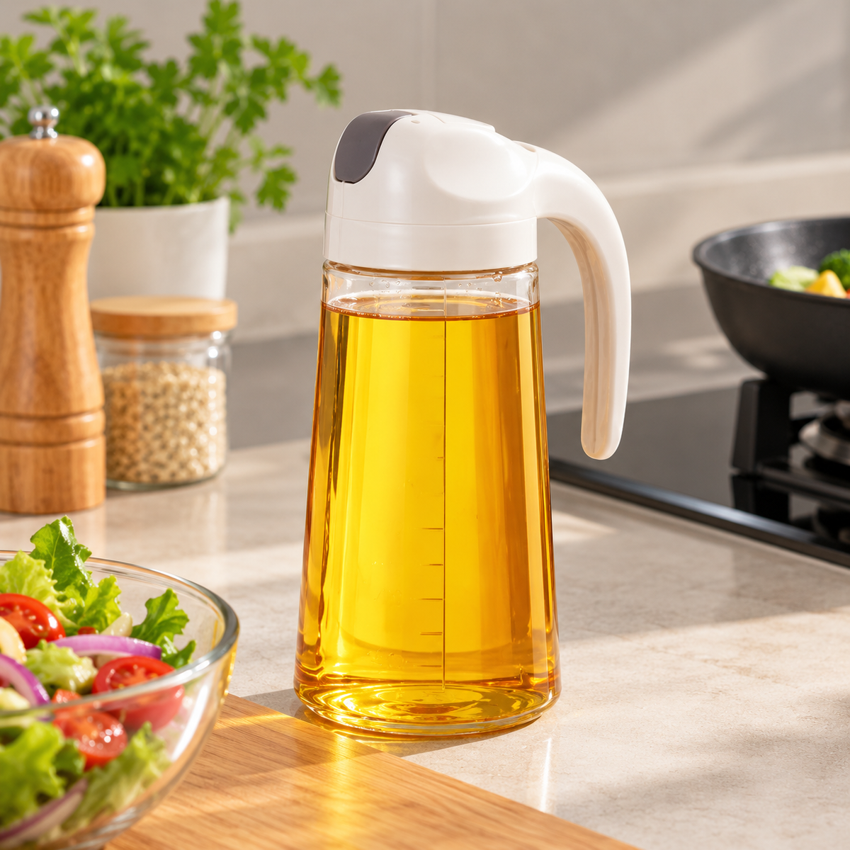 🫒 Kitchen Essential | Glass Oil Dispenser | Elegant White Design