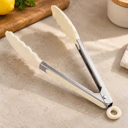 🍝 Kitchen Essential | Silicone-Tipped Tongs | Everyday Cooking | Home Chef Gift | Elegant Cream Finish