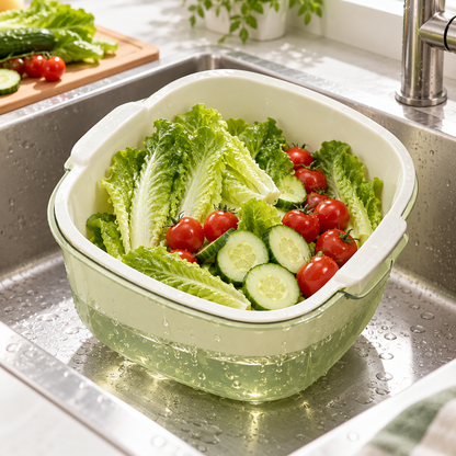 🥬 Kitchen Essential | Double-Layer Produce Colander | Everyday Food Prep | Home Cook Gift | Fresh Green Design