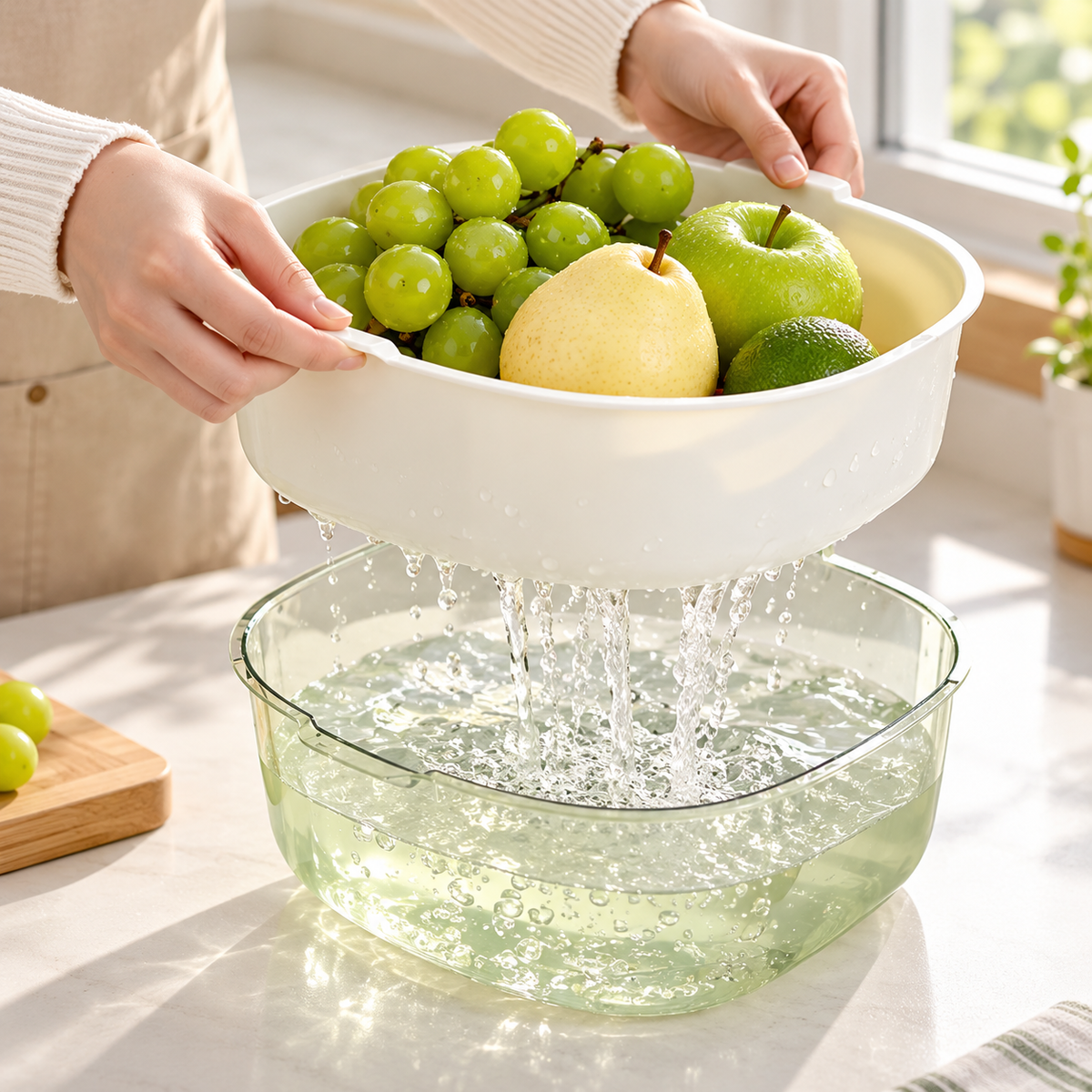 🥬 Kitchen Essential | Double-Layer Produce Colander | Everyday Food Prep | Home Cook Gift | Fresh Green Design