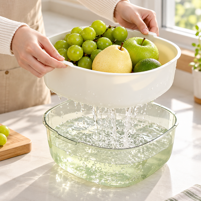 🥬 Kitchen Essential | Double-Layer Produce Colander | Everyday Food Prep | Home Cook Gift | Fresh Green Design