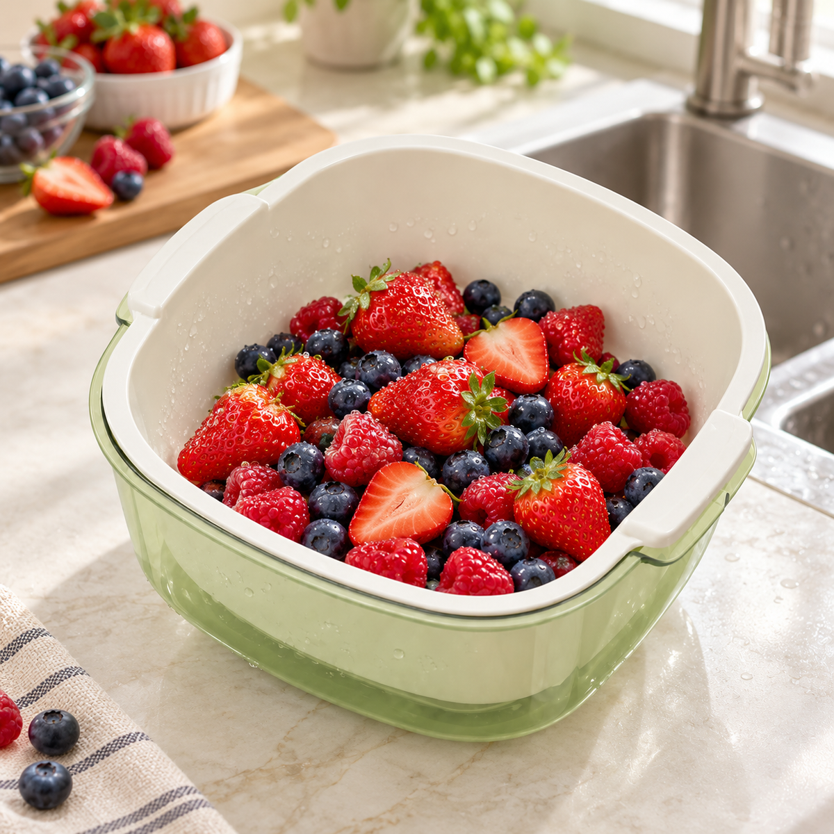 🥬 Kitchen Essential | Double-Layer Produce Colander | Everyday Food Prep | Home Cook Gift | Fresh Green Design