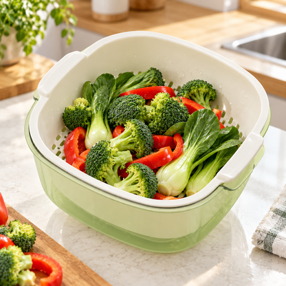 🥬 Kitchen Essential | Double-Layer Produce Colander | Everyday Food Prep | Home Cook Gift | Fresh Green Design