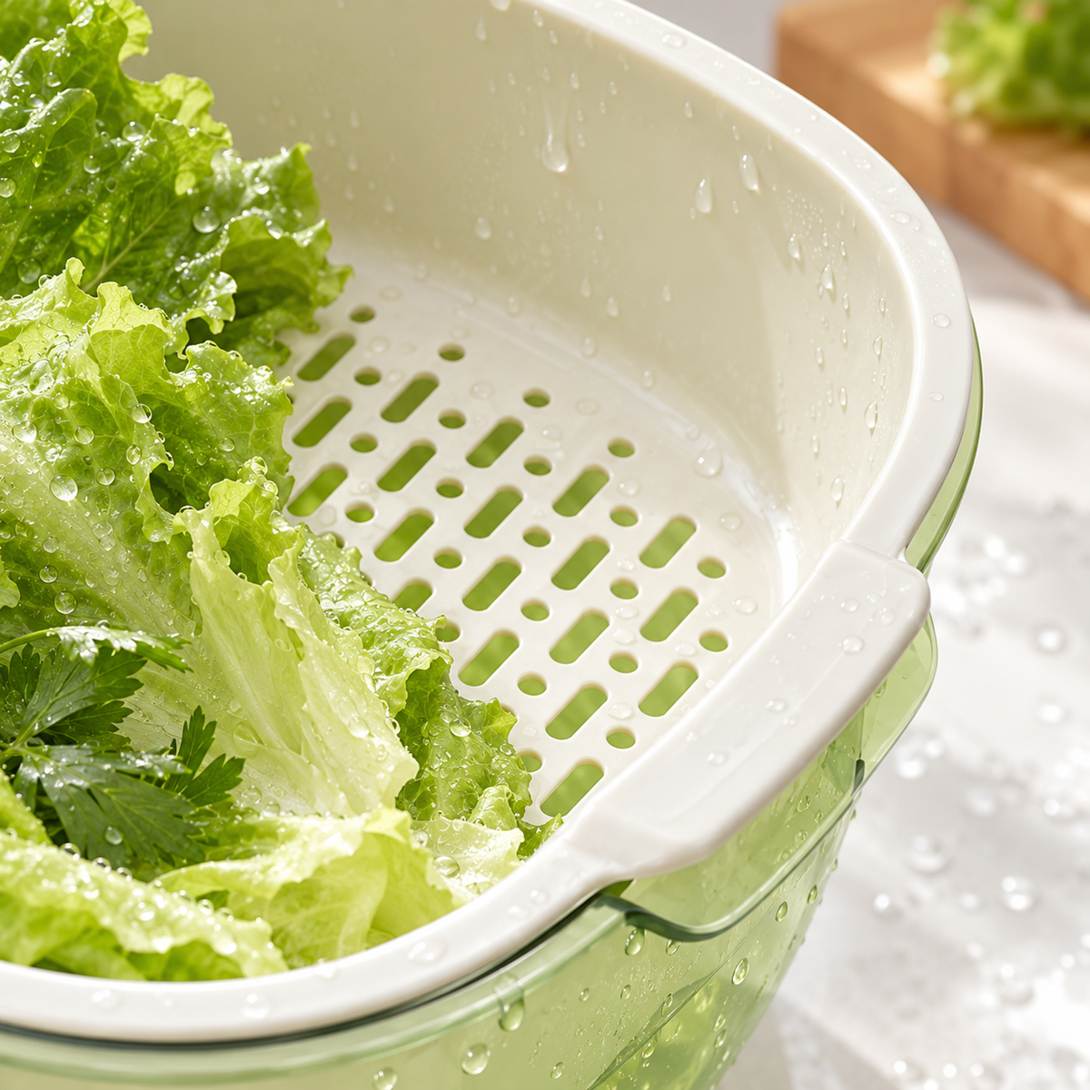 🥬 Kitchen Essential | Double-Layer Produce Colander | Everyday Food Prep | Home Cook Gift | Fresh Green Design