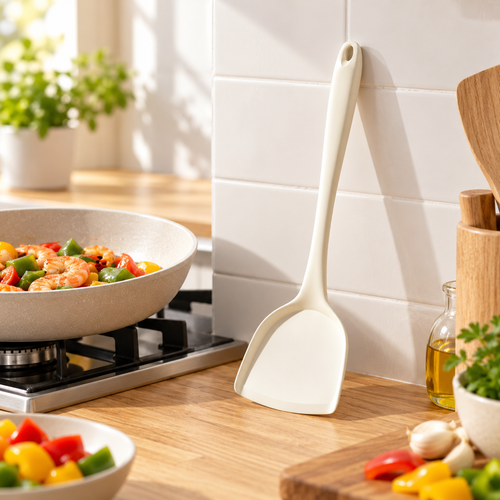 🍳 Kitchen Essential | Silicone Spatula | Everyday Cooking | Home Chef Gift | Elegant Cream Design