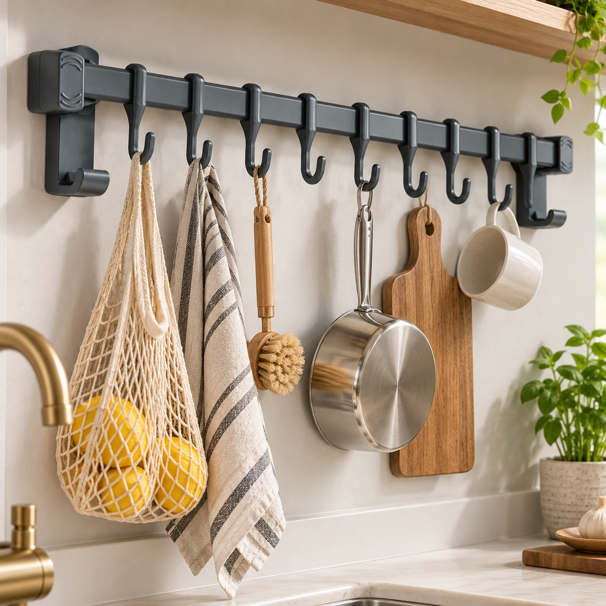 🪝 Kitchen Essential | Wall-Mounted Hook Rack | Space-Saving Storage
