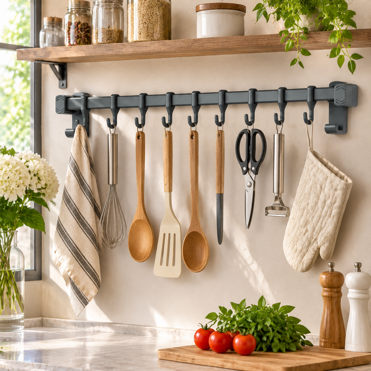 🪝 Kitchen Essential | Wall-Mounted Hook Rack | Space-Saving Storage