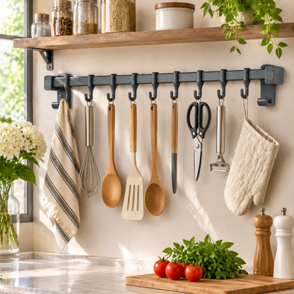 🪝 Kitchen Essential | Wall-Mounted Hook Rack | Space-Saving Storage
