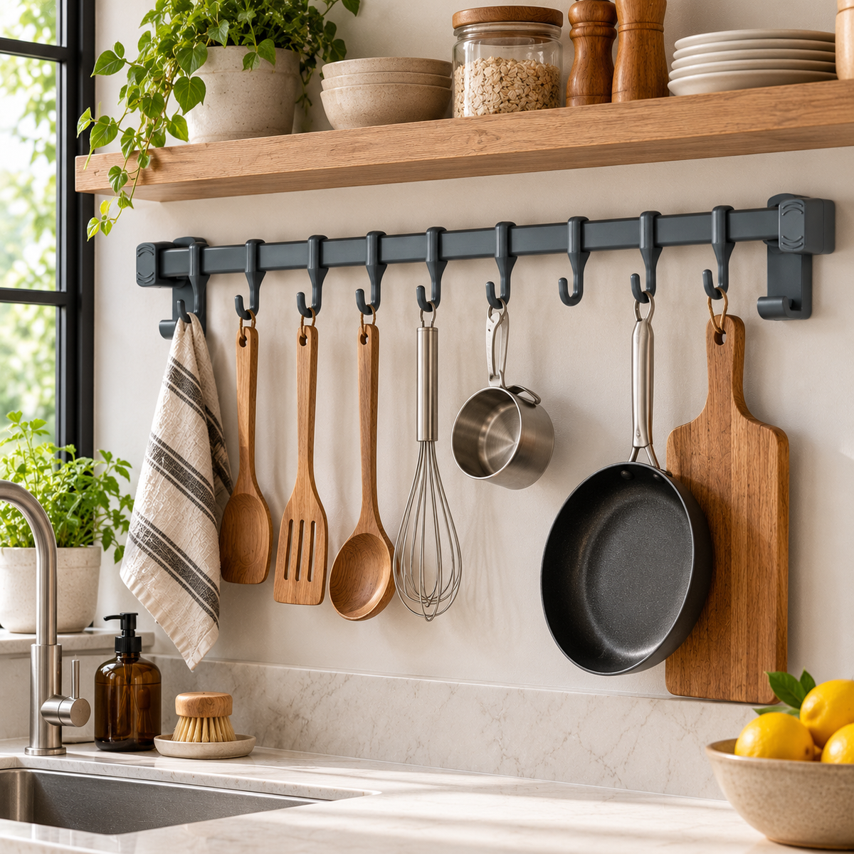 🪝 Kitchen Essential | Wall-Mounted Hook Rack | Space-Saving Storage