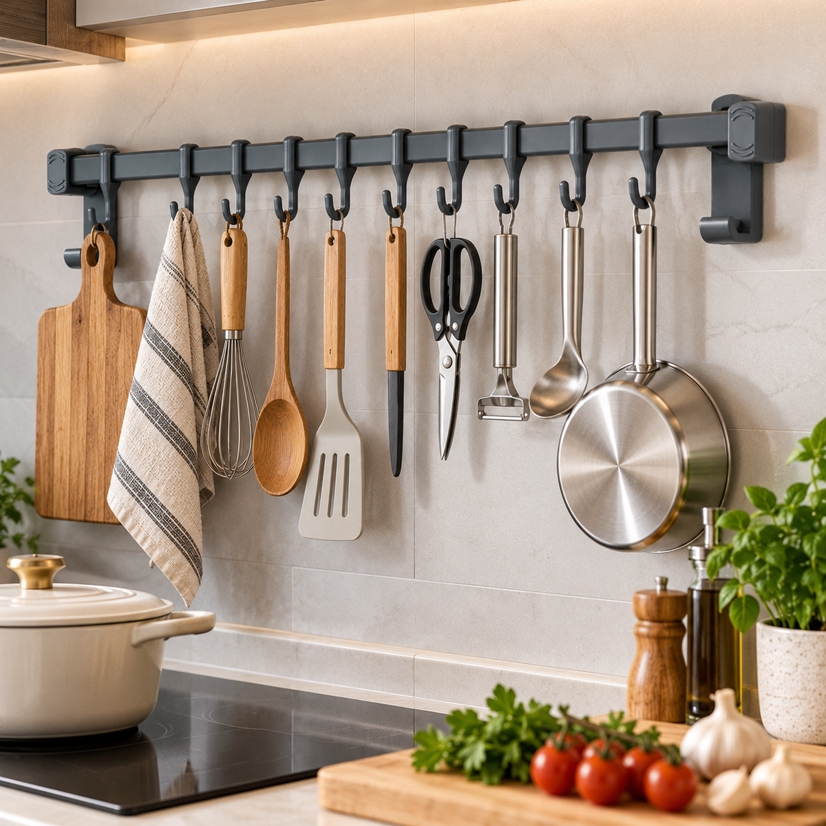 🪝 Kitchen Essential | Wall-Mounted Hook Rack | Space-Saving Storage