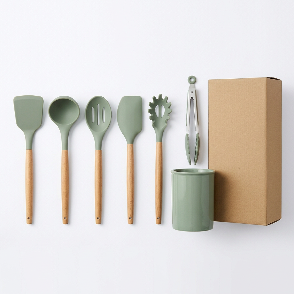Sage utensil set on a white background