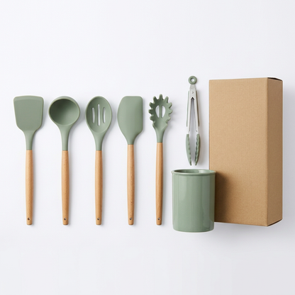 Sage utensil set on a white background