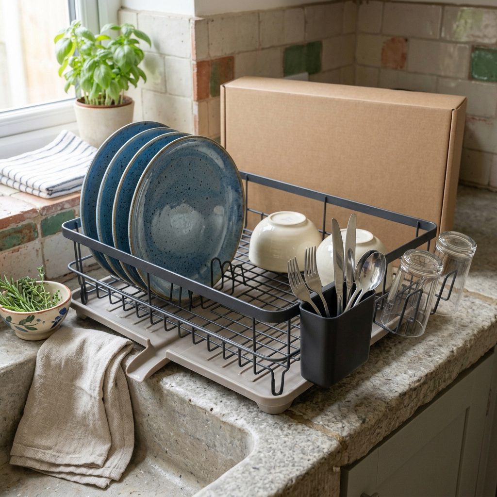 Dish rack in a cottage kitchen