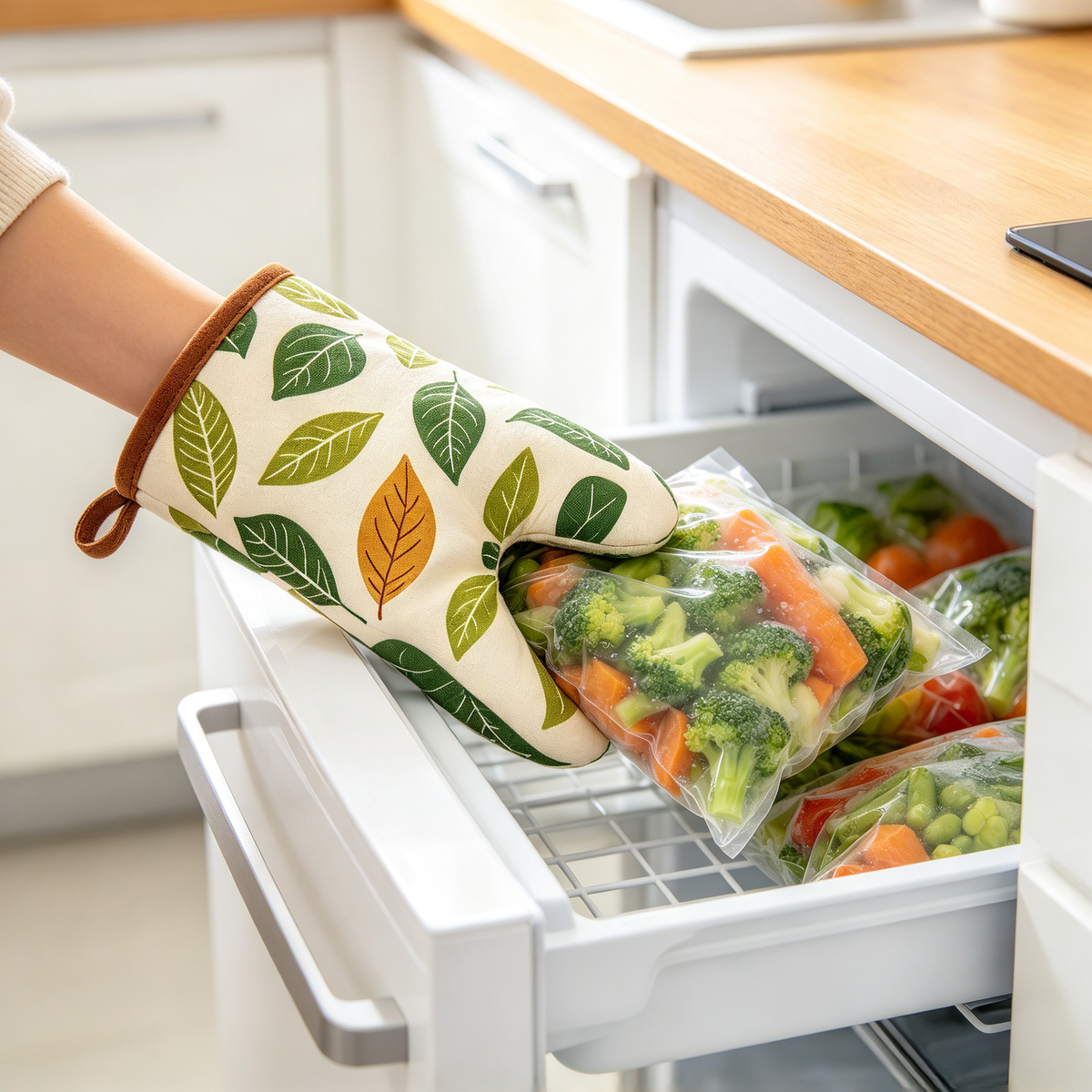 🍃 Kitchen Essential | Heat-Resistant Oven Mitt | Leaf Print