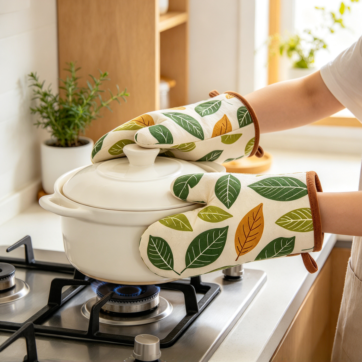 🍃 Kitchen Essential | Heat-Resistant Oven Mitt | Leaf Print