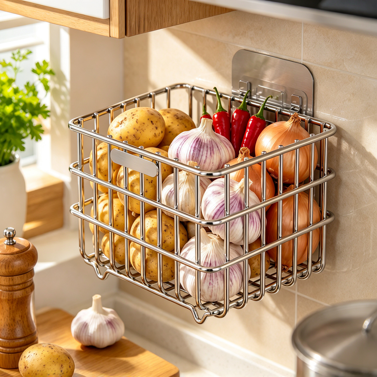 🧺 Home Organization | Stainless Steel Storage Basket | Kitchen &amp; Bathroom | Housewarming Gift | Sleek Silver Finish