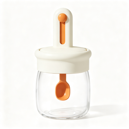 🧂 Kitchen Essential | Seasoning Jar with Spoon | Cream &amp; Orange Design